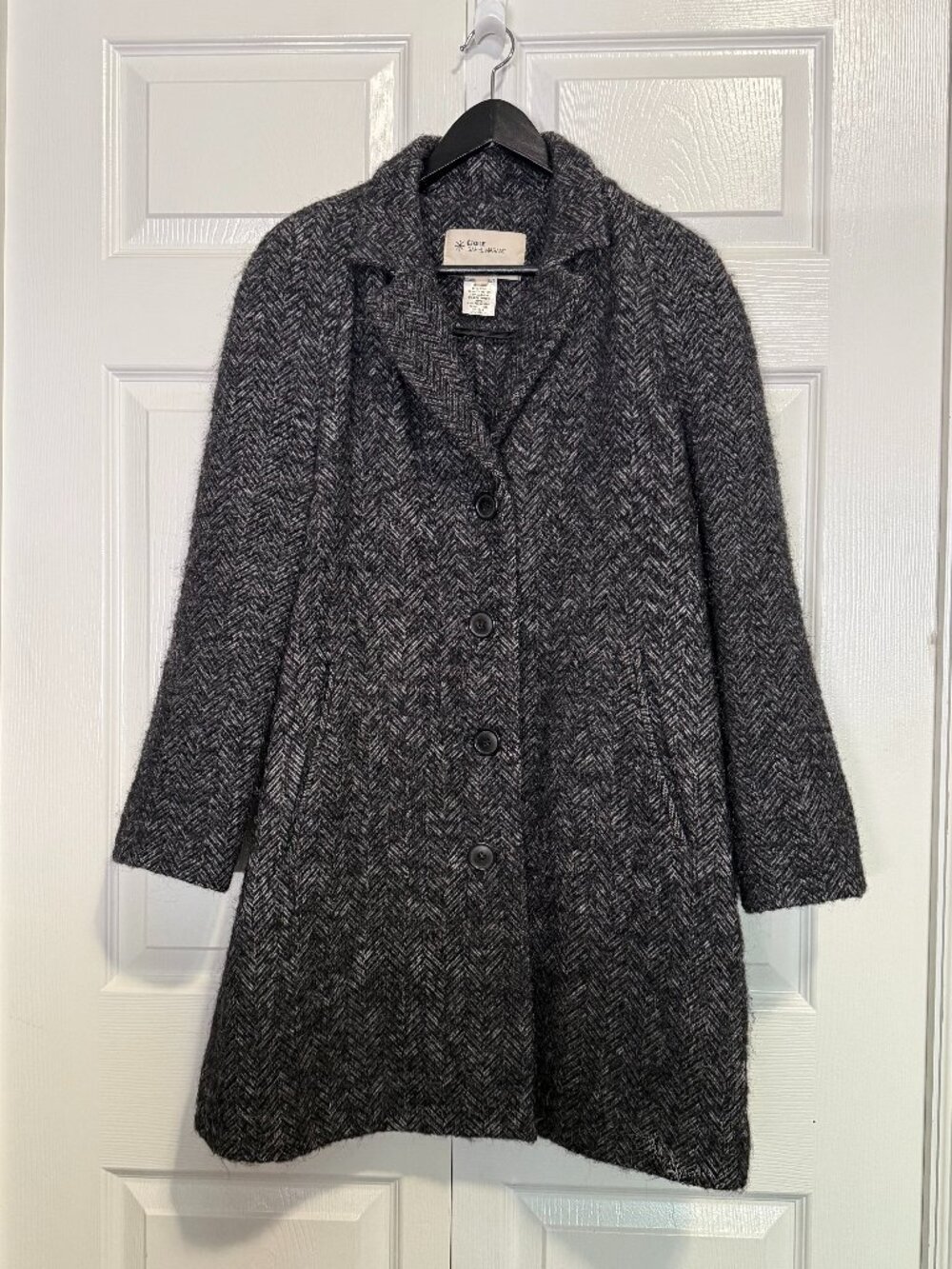 ISABEL MARANT Etoile Wool Alpaca Herringbone Mid Long Coat Grey Black